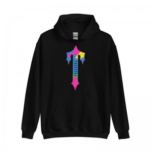 Black Trapstar Colorful Logo Rainbow Men's Hoodie India | ZC83-539