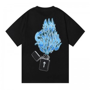 Black Trapstar Flame Printing Men's T Shirts India | GR66-472