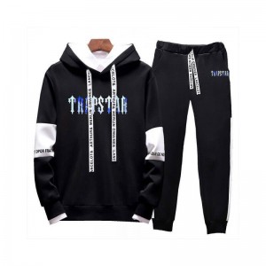 Black Trapstar Revolution Chenille Decoded Hooded Men's Tracksuit India | QQ57-080