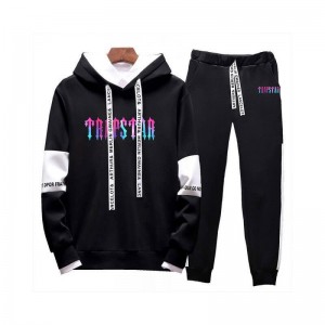 Black Trapstar Revolution Chenille Decoded Hooded Men's Tracksuit India | PQ95-603