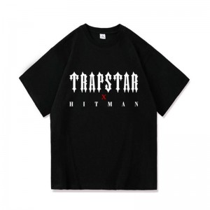 Black Trapstar X Hitman Men's T Shirts India | LY96-139