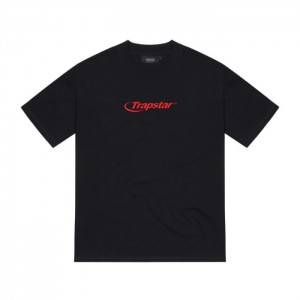 Black / Red Trapstar Hyperdrive Embroidered Tee Men's T Shirts India | IZ82-746