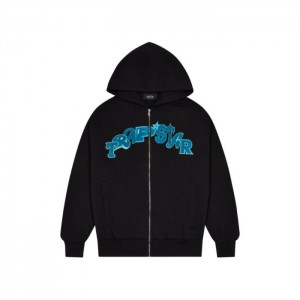 Black / Turquoise Trapstar Wildcard Chenille Hoodie Men's Tracksuit India | LA67-655