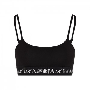 Black / White Trapstar Script Bra Women's Top India | QE00-001