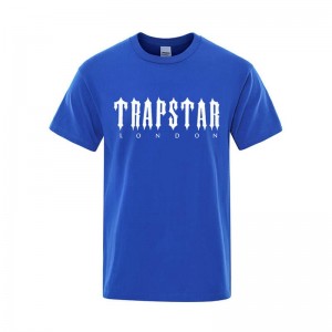 Blue Trapstar London Letter Printed Men's T Shirts India | AG01-606