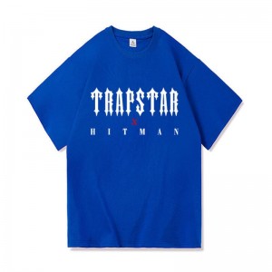 Blue Trapstar X Hitman Men's T Shirts India | AM63-259