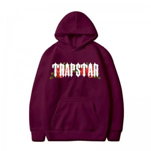 Burgundy Trapstar Long Sleeve Men's Hoodie India | VF89-814