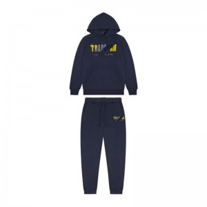 Navy Yellow Trapstar Navy Chenille Decoded Hoodie Men's Tracksuit India | QB22-322