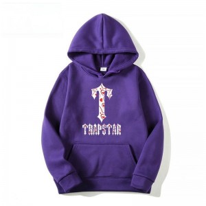 Purple Trapstar Anime T-Flowers Pattern Men's Hoodie India | PC66-273