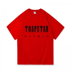 Red Trapstar X Hitman Men's T Shirts India | VJ35-266