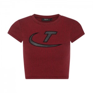 Red / Black Trapstar Two Tone Rib Tee Women's Top India | TO71-320