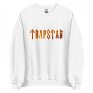 White Trapstar Fire Logo Men's Sweatshirts India | XM49-512