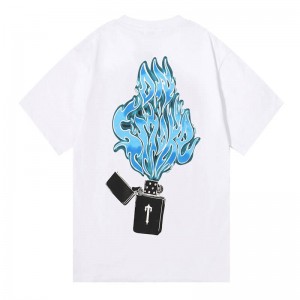 White Trapstar Flame Printing Men's T Shirts India | VL68-908