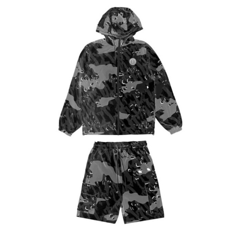 Black Camo Trapstar Decoded Camo Windbreaker Men's Outerwear India | YW54-991