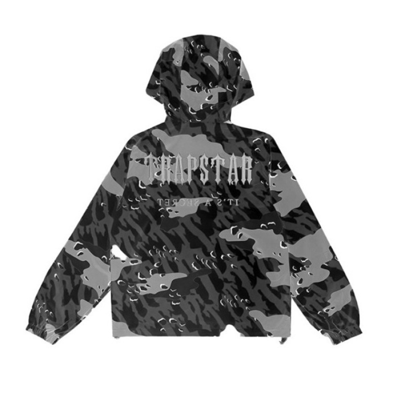 Black Camo Trapstar Decoded Camo Windbreaker Men\'s Outerwear India | YW54-991