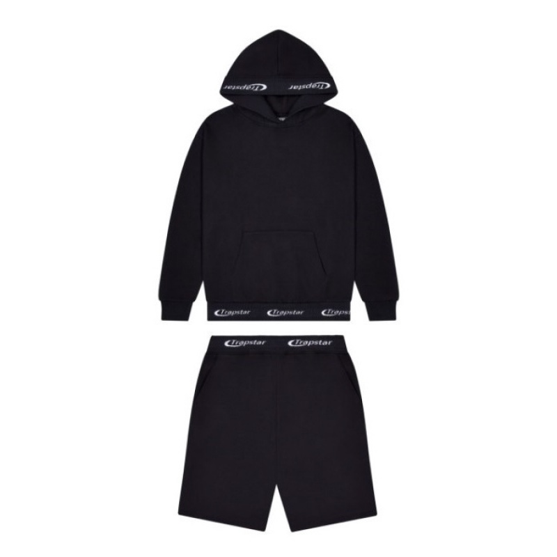 Black Trapstar Hyperdrive Rib Hoodie Shorts Set Men\'s Tracksuit India | RF09-787