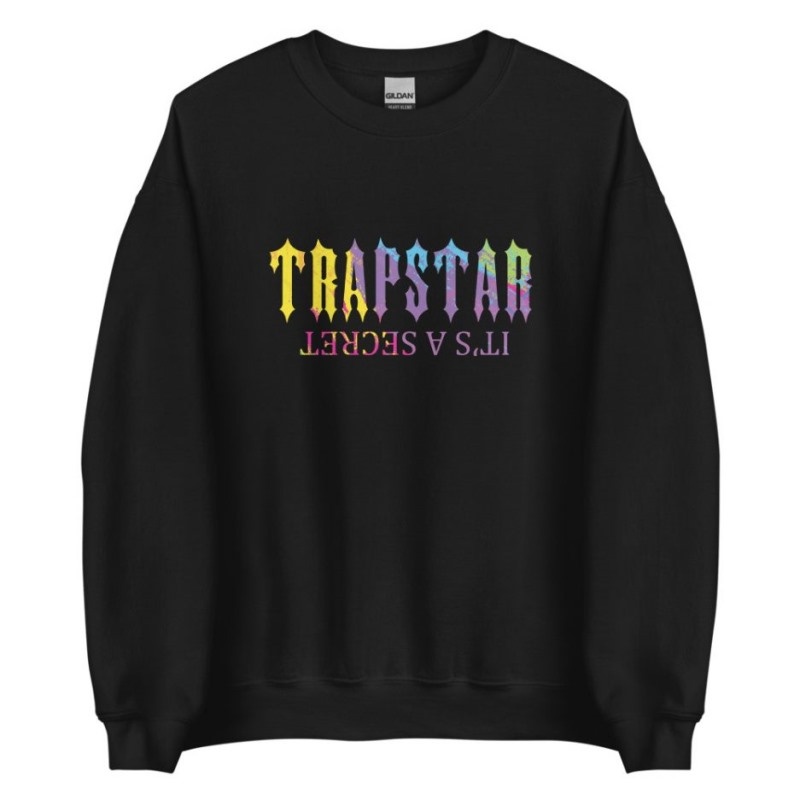 Black Trapstar It’s A Secret Print Logo Men\'s Sweatshirts India | MQ61-525