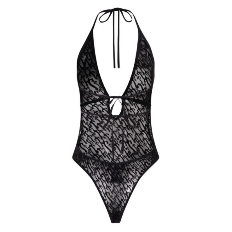 Black Trapstar Jacquard Mesh Halterneck Women's Bodysuit India | KK97-829