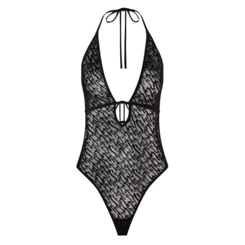 Black Trapstar Jacquard Mesh Halterneck Women\'s Bodysuit India | KK97-829