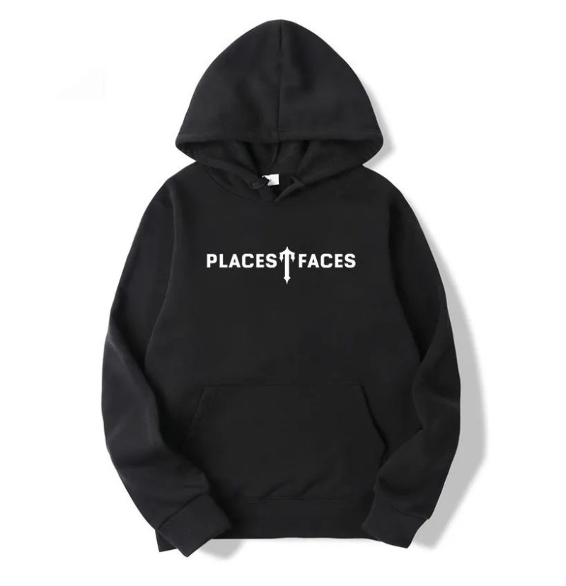 Black Trapstar Places Tee Faces Men\'s Hoodie India | PV46-323