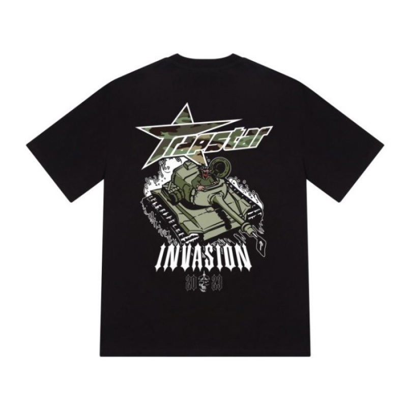 Black Trapstar Trap Invasion Tee Men\'s T Shirts India | RX80-752