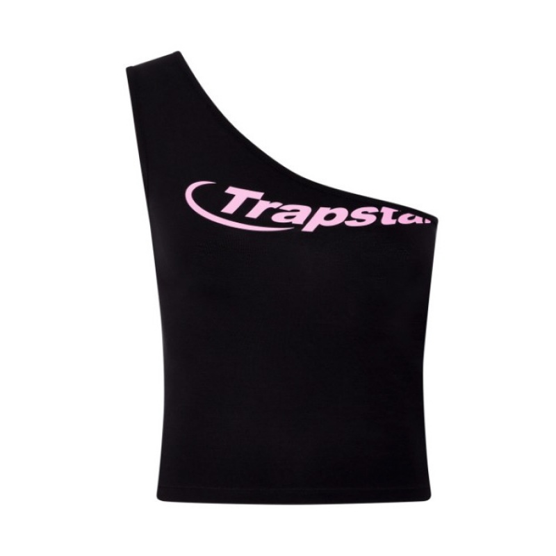 Black / Pink Trapstar Hyperdrive One Shoulder Vest Women\'s Top India | FT37-431