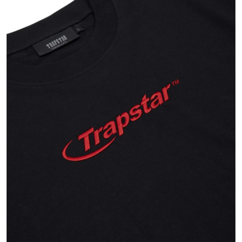 Black / Red Trapstar Hyperdrive Embroidered Tee Men's T Shirts India | IZ82-746