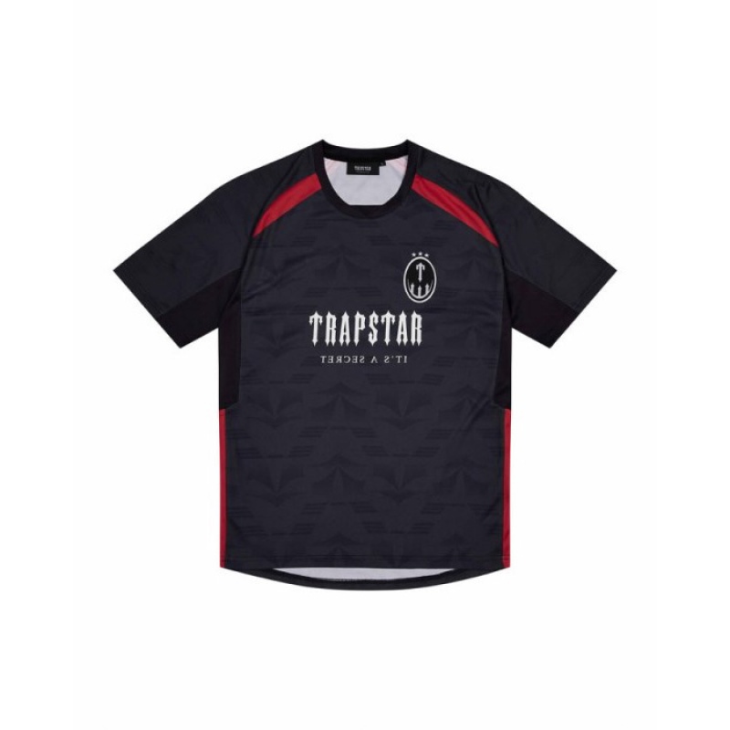 Black / Red Trapstar Irongate Football Jersey Men\'s T Shirts India | NR62-263