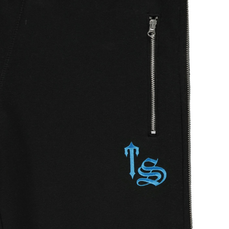 Black / Turquoise Trapstar Script Zip Leg Jogging Bottoms Women's Pants India | QG03-610