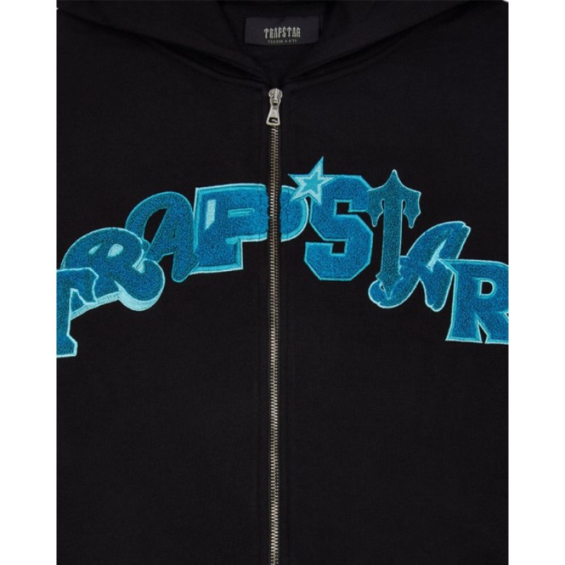 Black / Turquoise Trapstar Wildcard Chenille Hoodie Men's Tracksuit India | LA67-655