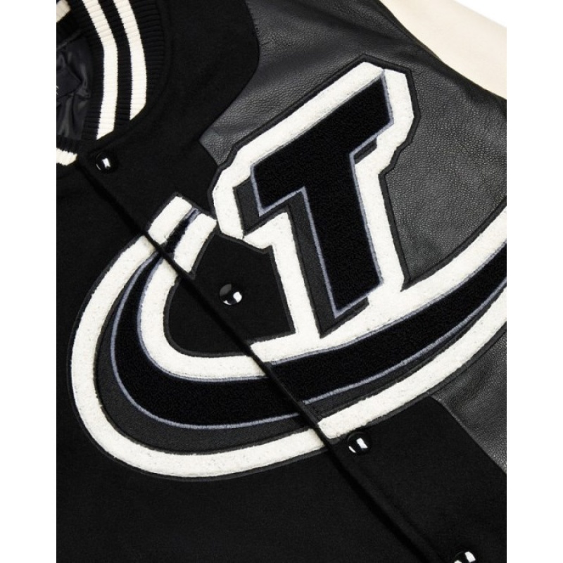 Black / White Trapstar Hyperdrive T Chenille Varsity Jacket Men's Outerwear India | TG12-717