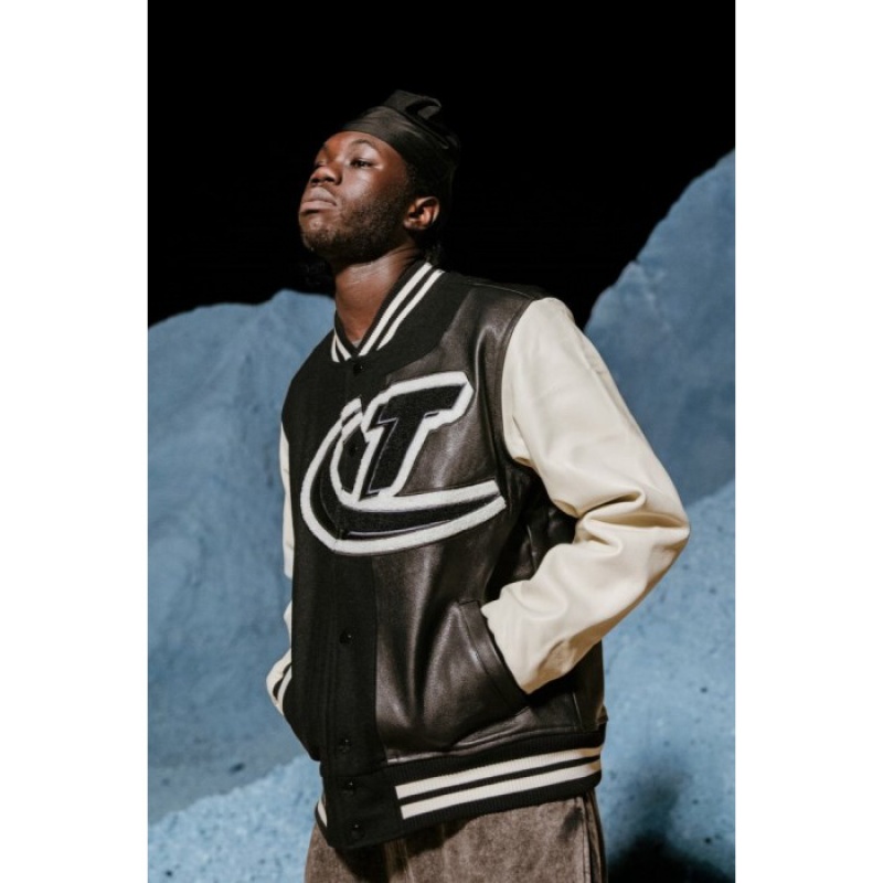 Black / White Trapstar Hyperdrive T Chenille Varsity Jacket Men's Outerwear India | TG12-717