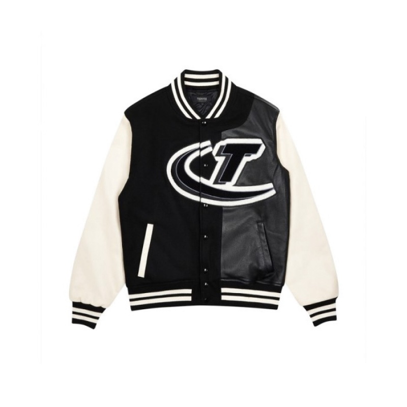 Black / White Trapstar Hyperdrive T Chenille Varsity Jacket Men\'s Outerwear India | TG12-717