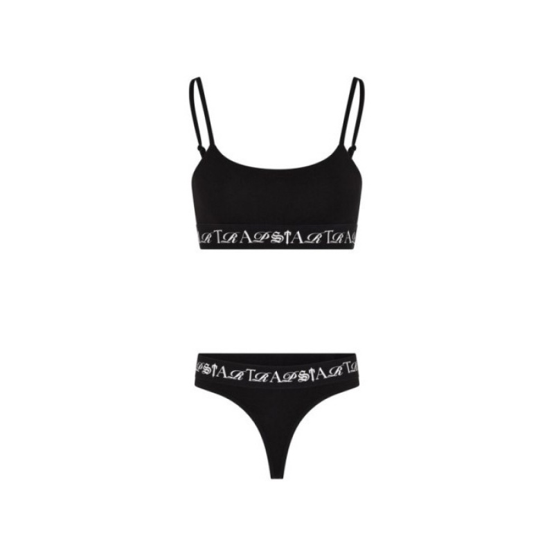 Black / White Trapstar Script Bra Women's Top India | QE00-001