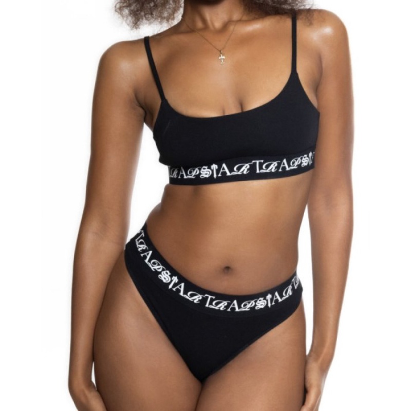 Black / White Trapstar Script Bra Women's Top India | QE00-001