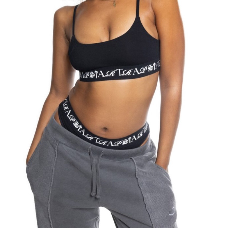 Black / White Trapstar Script Bra Women's Top India | QE00-001