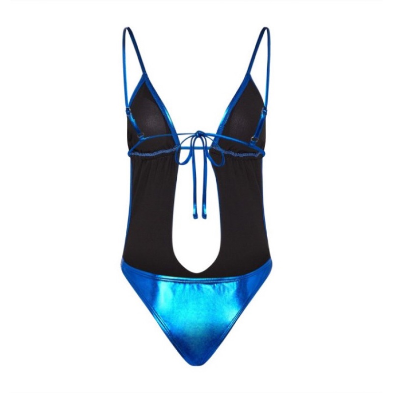 Blue Trapstar Metallic Cutout One Piece Women's Swimsuits India | NO09-095