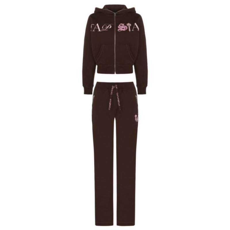 Brown / Pink Trapstar Script Zip Leg Jogging Bottoms Women's Pants India | UG83-690