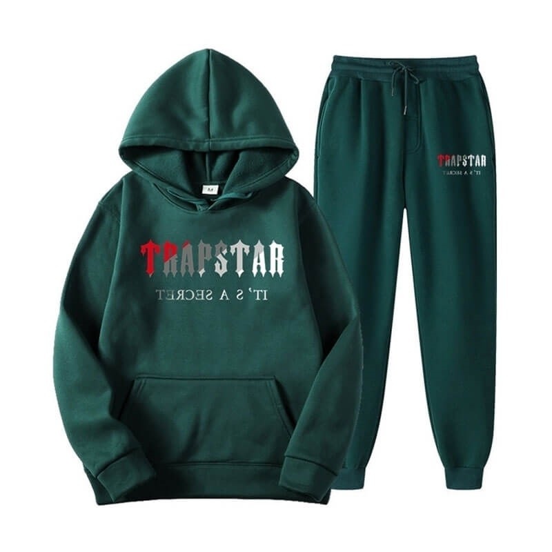 Burgundy Green Trapstar It\'s A Secret Set Men\'s Tracksuit India | PV18-618