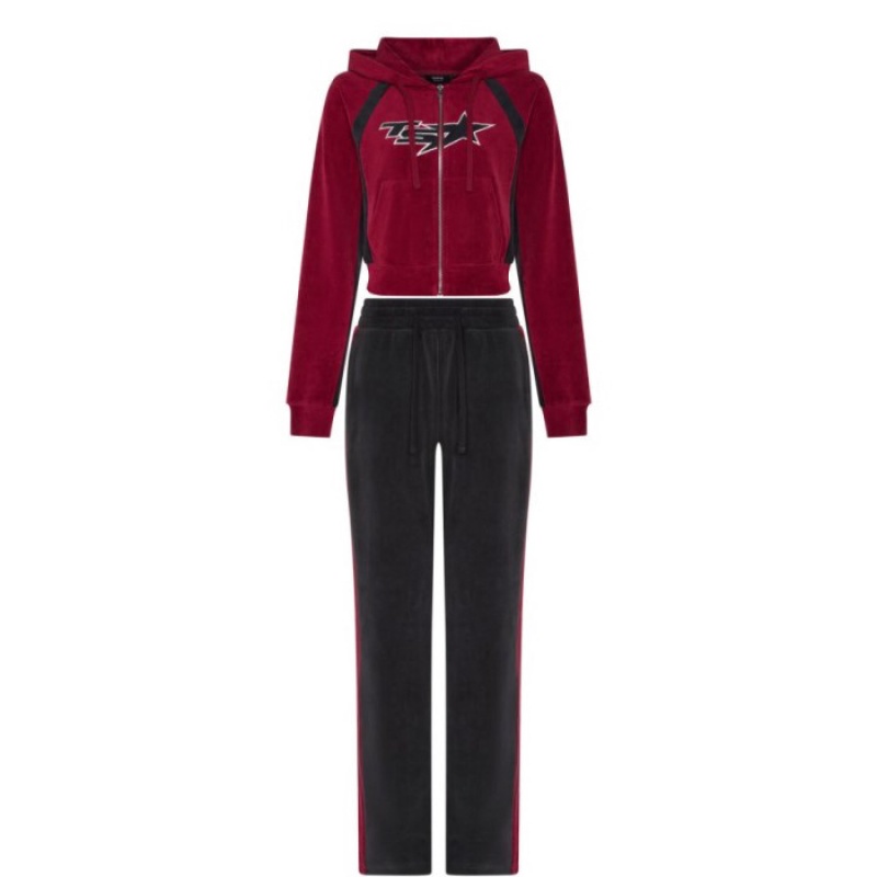 Burgundy Trapstar TS-Star Velour Track Bottoms Women's Pants India | FG64-480