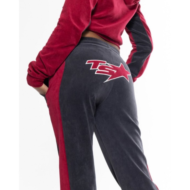 Burgundy Trapstar TS-Star Velour Track Bottoms Women's Pants India | FG64-480