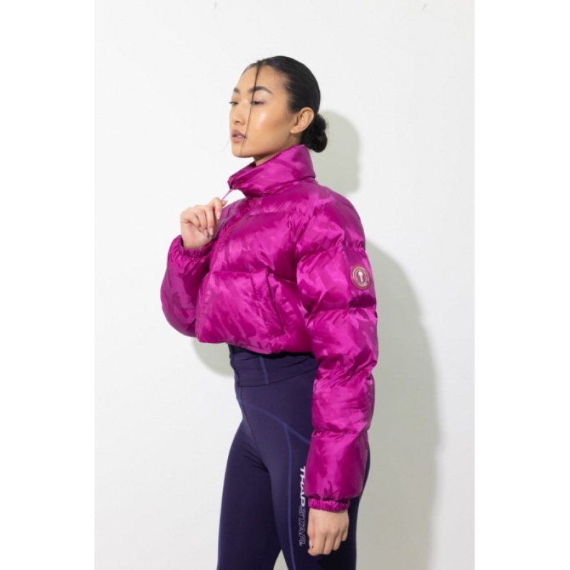 Fuchsia Pink Trapstar Cropped T Jacquard Puffer Men's Outerwear India | MP07-464