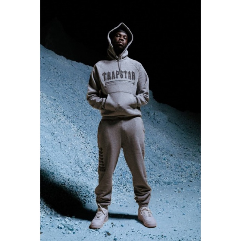 Grey Trapstar Decoded Chenille 2.0 Hoodie Men's Tracksuit India | OB96-056