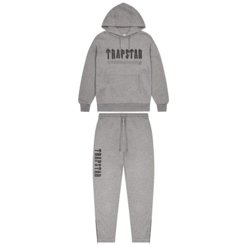 Grey Trapstar Decoded Chenille 2.0 Hoodie Men\'s Tracksuit India | OB96-056