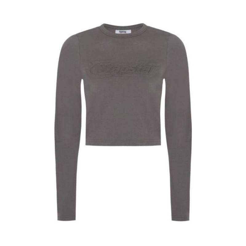 Grey Trapstar Hyperdrive Cropped Long Sleeve Women\'s Top India | AT40-780