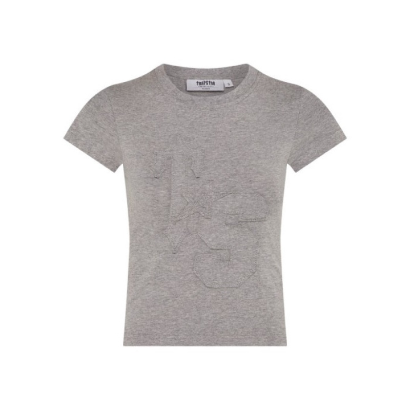 Grey Trapstar TS-Star Applique Baby Tee Men\'s T Shirts India | XF33-021