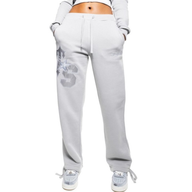 Grey Trapstar TS-Star Silver Satin Applique Loose Fit Women's Joggers India | VI79-673