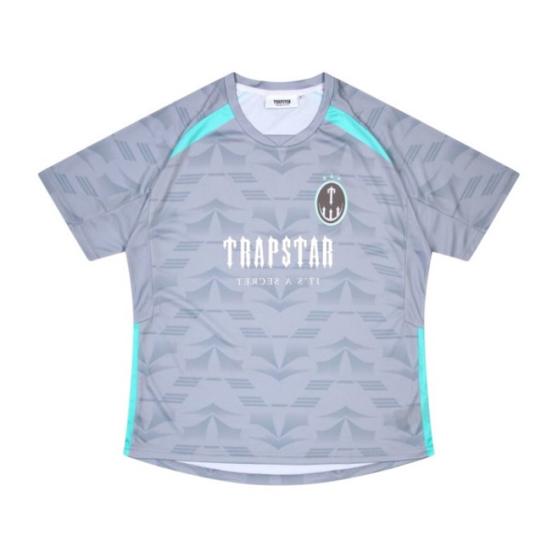 Grey / Blue Trapstar Irongate Football Jersey Men's T Shirts India | NX88-778