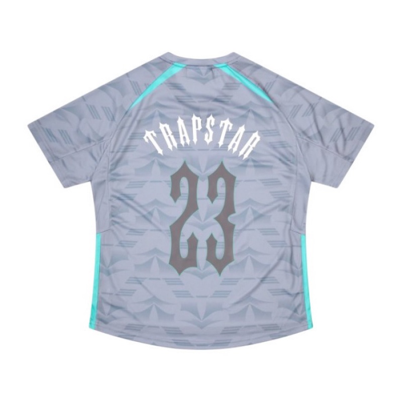 Grey / Blue Trapstar Irongate Football Jersey Men\'s T Shirts India | NX88-778