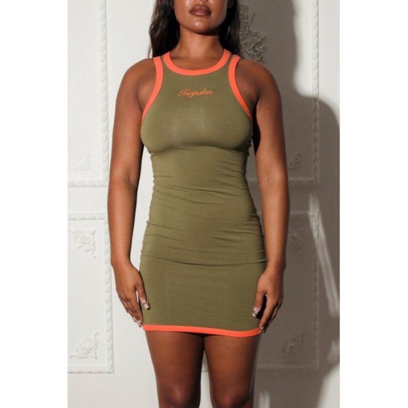 Khaki / Orange Trapstar Contrast Racer Women's Dress India | BU54-533